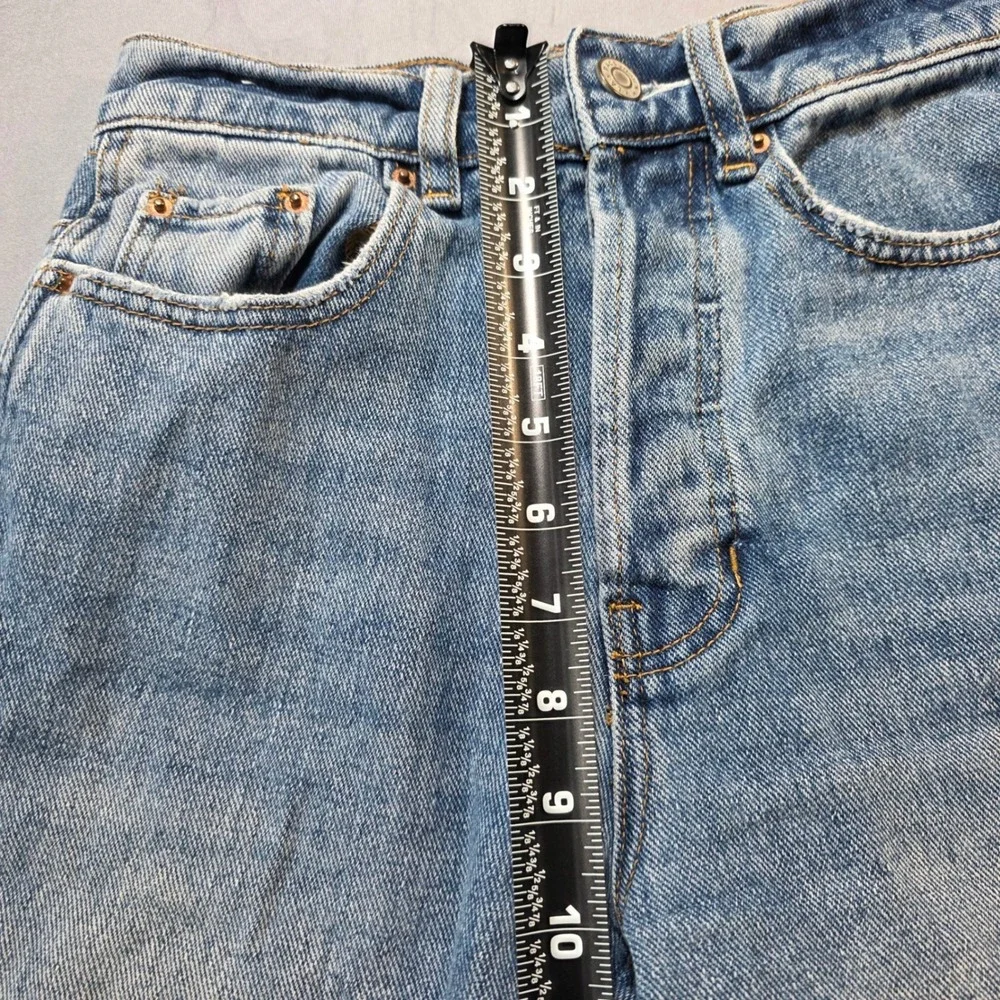 PacSun Womens Baggy High Waisted Distressed Raw Hem Denim Shorts Light Wash 24